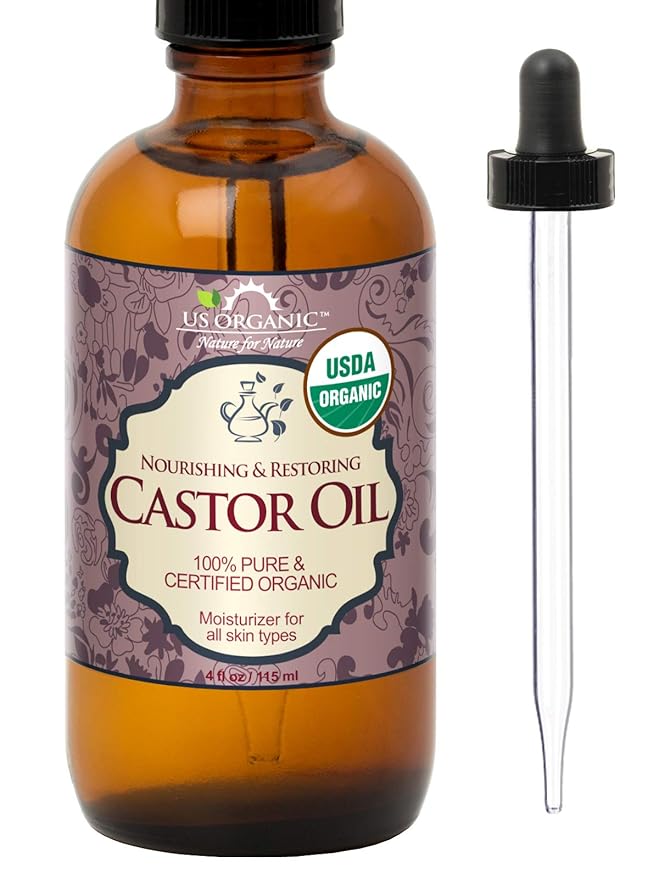 US Organic Castor Oil, USDA Certified Organic,Expeller Pressed, Hexane Free, 100% Pure & Natural moisturizing and emollient properties, For Skin, Hair Care, Eyelashes, DIY projects (4 oz (115 ml))-BrightBean Baby