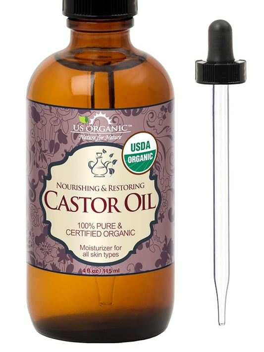 US Organic Castor Oil, USDA Certified Organic,Expeller Pressed, Hexane Free, 100% Pure & Natural moisturizing and emollient properties, For Skin, Hair Care, Eyelashes, DIY projects (4 oz (115 ml))-BrightBean Baby