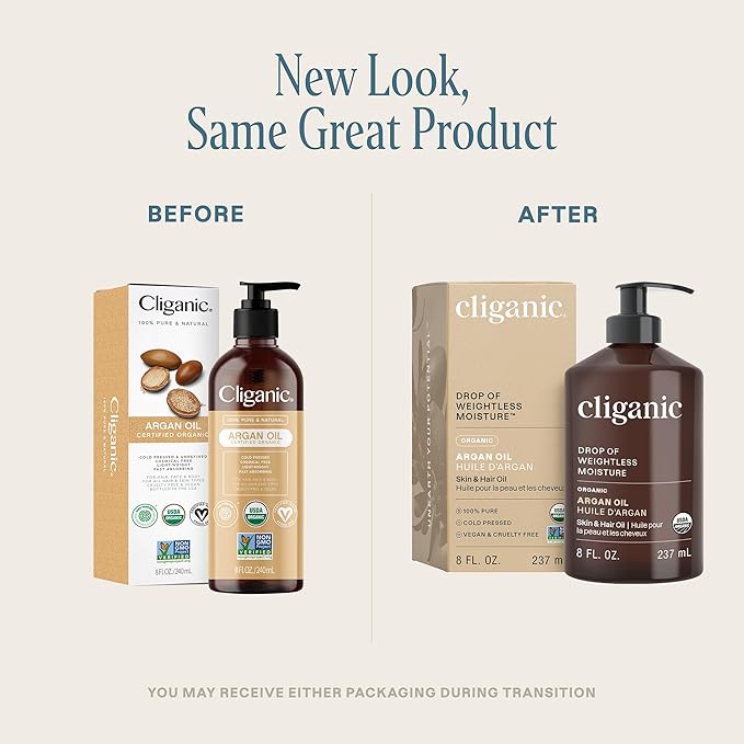 Cliganic Organic Argan Oil 8oz with Pump, 100% Pure - for Hair, Face & Skin (Packaging May Vary)-BrightBean Baby