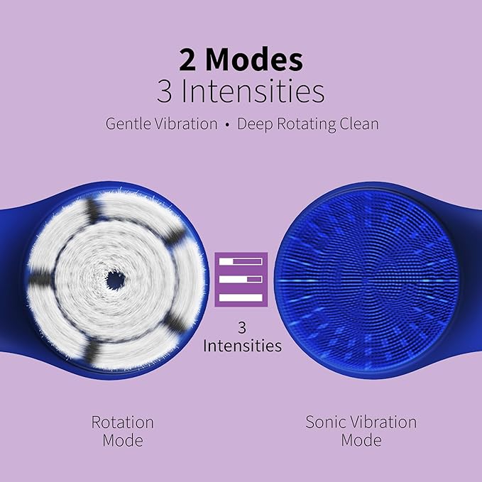 Premium Facial Cleansing Brush,Waterproof Face Scrubber,Spin & Sonic Modes with 3 Intensities,Magnetic 3-Head System for Deep Pore Cleaning, Gentle Exfoliation & Sensitive Skin Care - for Women & Men-BrightBean Baby