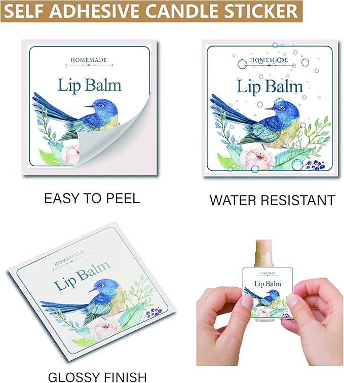CRASPIRE Lip Balm Labels 80pcs Homemade Lip Balm Labels 2” Clear Lip Balm Labels for Tubes Printable Waterproof Lip Balm Stickers Labels for Lip Balm Handcream Candle Container（Flowers and Birds）-BrightBean Baby