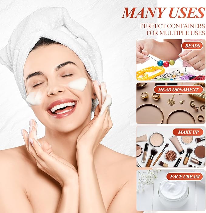 SATINIOR 24 Pieces Empty Clear Plastic Jars with Lids Round Storage Containers Wide Mouth for Beauty Product Cosmetic Cream Lotion Liquid Butter Craft and Food(Amber Lid,2 oz)-BrightBean Baby