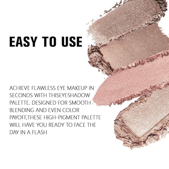 4 Colors Deep Rose Soft Pink Beige Brown Eye Shadow Palette Makeup, Neutral Matte Shimmer Eyeshadow Palette for Women Highly Pigmented Waterproof, paleta de sombras de ojos, Vegan 09-BrightBean Baby