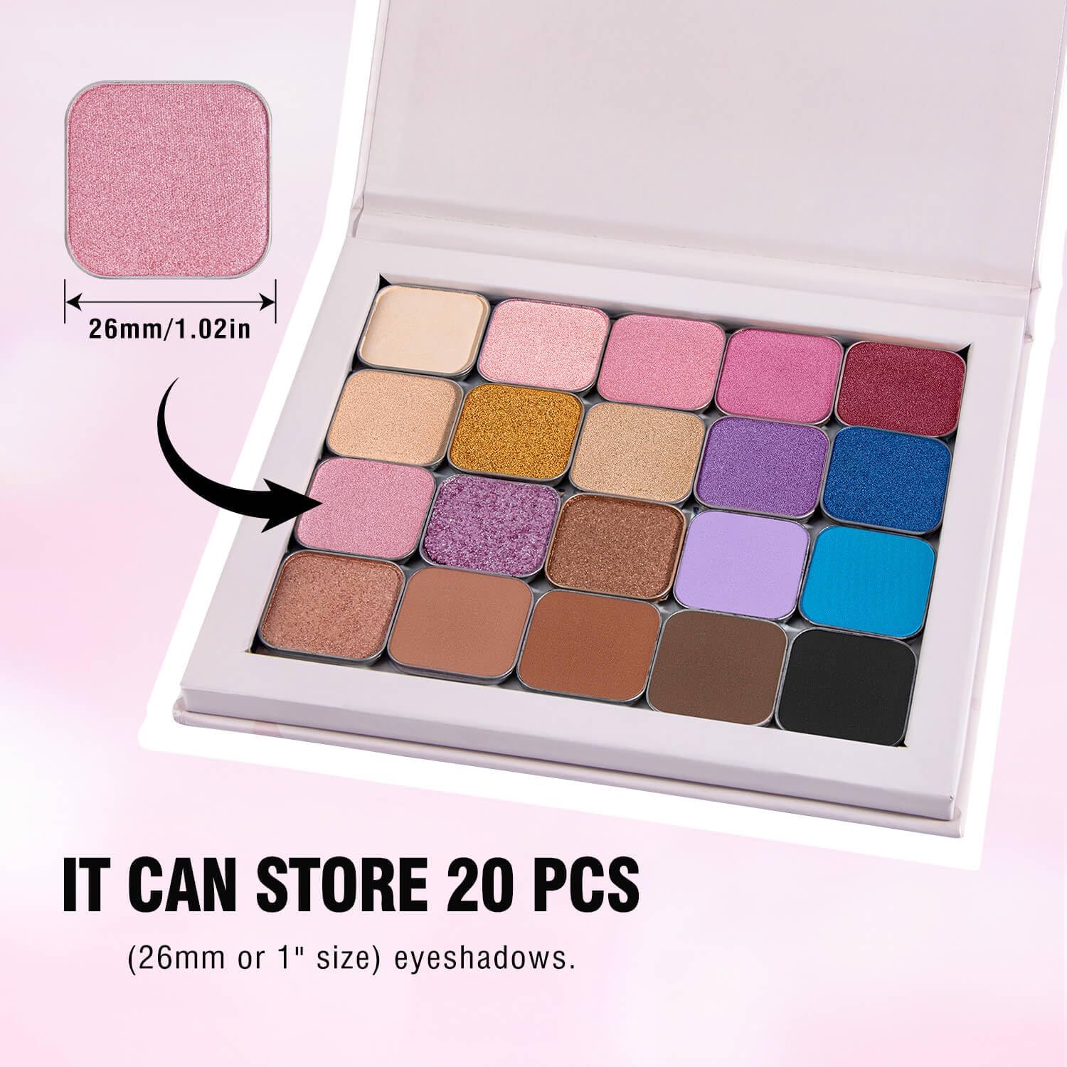 Magnetic Empty Makeup Palette with Mirror – Customizable Refillable Case for Eyeshadow, Blush, Lipstick, Highlighter – Lightweight, Waterproof, with Spatula & 20 Metal Stickers (Pink, Medium)-BrightBean Baby