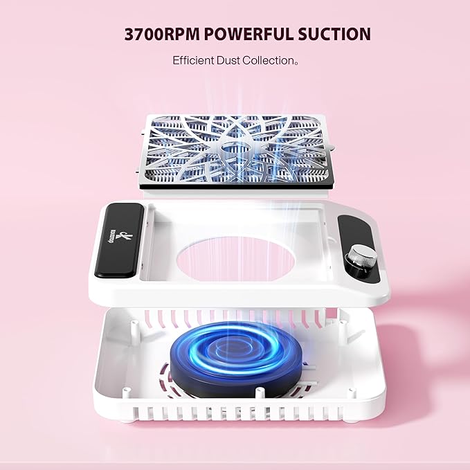 Nail Dust Collector for Nail Techs,Compact & Quiet Vacuum Fan Dust Collector with Reusable Filter, Powerful Dust Suction Machine,Nail Tech Must Haves for Gel Polish,Pedicures,Salon & Home Use-BrightBean Baby
