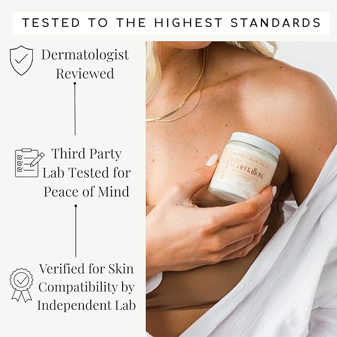 Amallow 100% Grass Fed Beef Tallow for Skin Care - Face + Body - Whipped Moisturizer for Sensitive Skin - Natural Lotion, 4 FL. oz. (Unscented)-BrightBean Baby