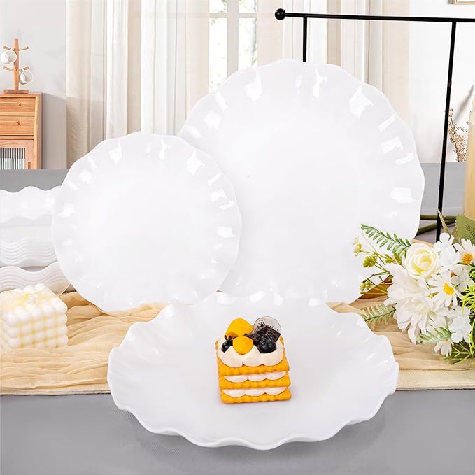 LIYH 24 Pcs White Plastic Plates Reusable - Unbreakable Party Plates, Microwave & Dishwasher Safe Camping Plate Sets Perfect for Parties, Birthday, Picnics, BPA Free (12Guests)