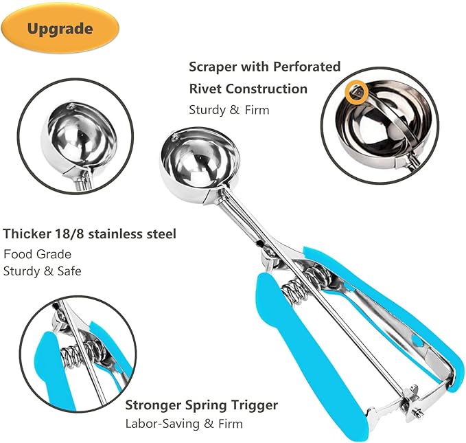 Cookie Scoop, Ice Cream Scoop, 1Tbsp/15 ml/0.5oz Cookie Scoops for Baking, 18/8 Stainless Steel Cookie Scooper for Baking, Cookie Dough Scoop with Non-slip Grip(Blue)