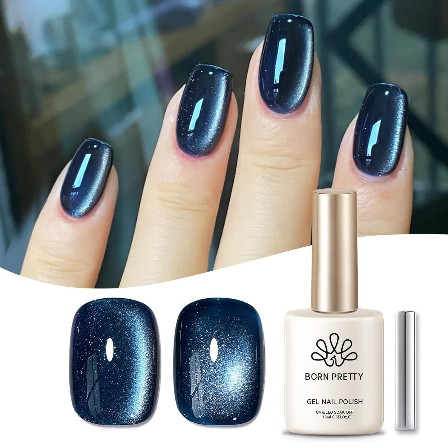 Born Pretty Cat Magnetic Eye Gel Nail Polish,Dark Blue Magnetic Gel Polish Nightscape Cat Magnetic Eye Gel Manicure Nail Art DIY 15ml-BrightBean Baby