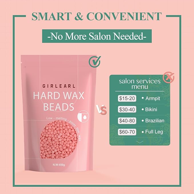 Hard Wax Beads, 1lb Wax Beans for Hair Removal Sensitive Skin with Rose Formula, Perfect for Full Body, Facial, Brazilian Bikini, and Legs at Home Wax Refill for Women Men (pink)-BrightBean Baby