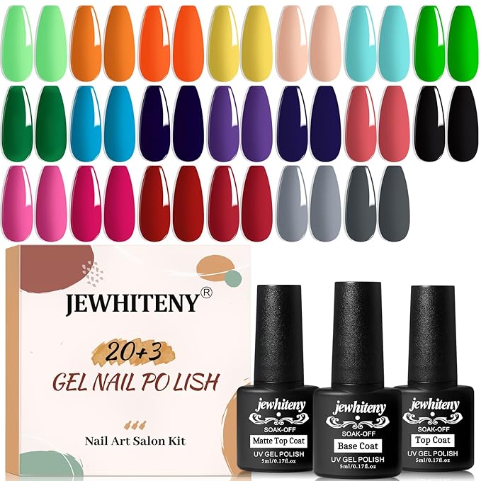 JEWHITENY 23PCS Nail Polish Set 20 Colors Gel Nail Polish Jelly Color Natural and Elegant Long Lasting Suitable for Salon at Home-BrightBean Baby