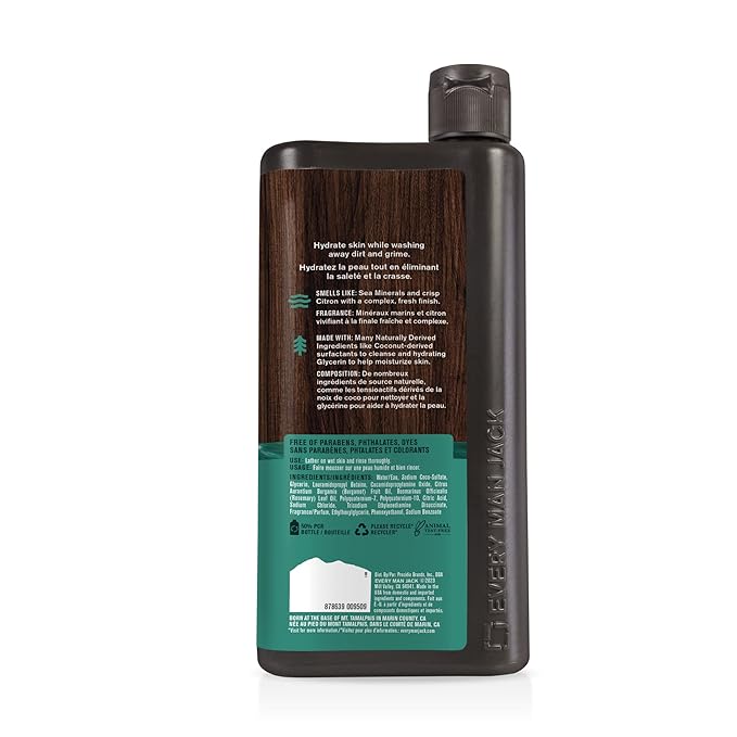 Every Man Jack Nourishing Sea Minerals + Citron Mens Body Wash for All Skin Types - Naturally Derived Ingredients - Cleanse and Hydrate Skin with Coconut and Glycerin - 24oz 2 Bottles-BrightBean Baby
