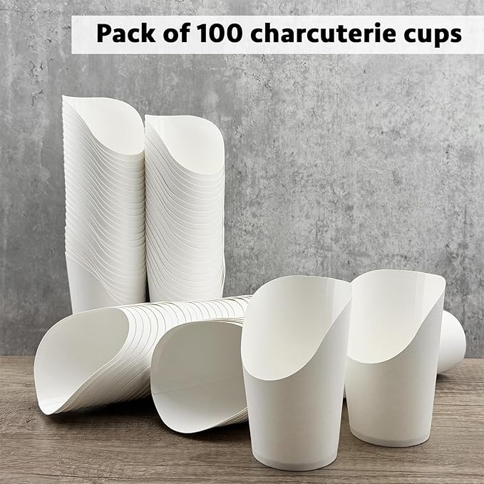 CAMKYDE 100 Pcs French Fries Holder, 14oz Disposable Paper French Fry Cups White Charcuterie Cups for all Occasions (14oz, White)