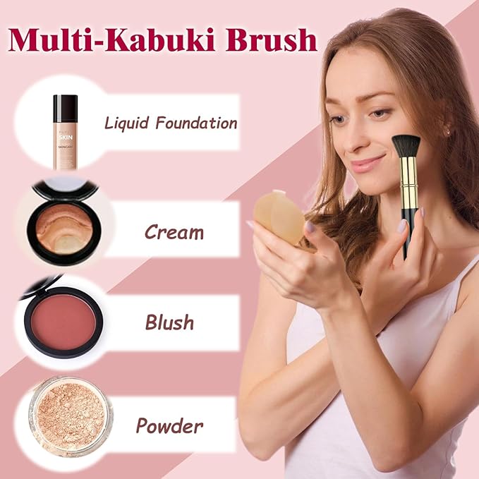 Retractable Kabuki Brush, Travel Powder Foundation Makeup Brush Face Blush Brushes for Liquid, Cream and Powder Face Makeup, Travel Size Makeup Brush-BrightBean Baby