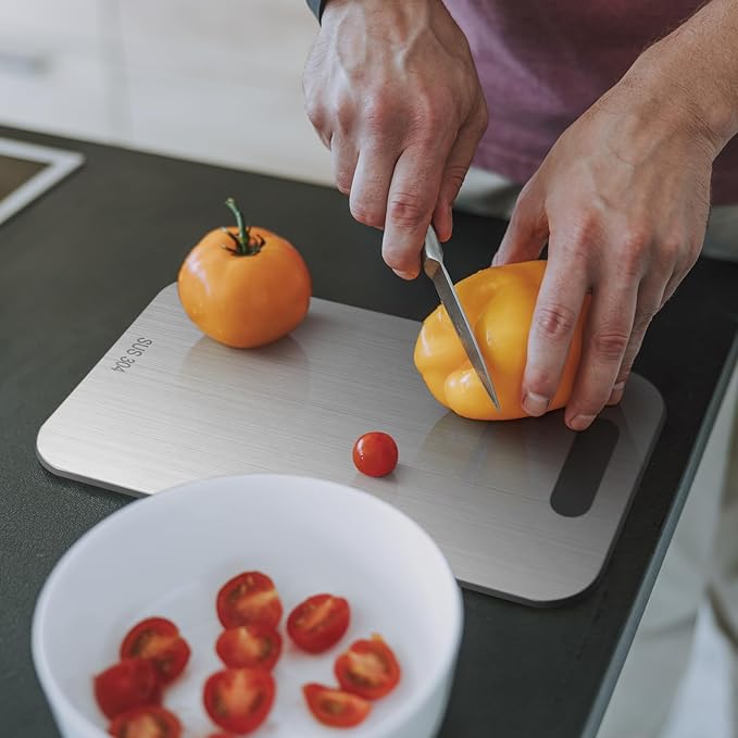 3 Pcs Stainless Steel Cutting Board for Kitchen 304 Steel Chopping Dishwasher Safe Metal Cutting Board Set for Kitchen Meat Fruit Vegetable (18.1''x11.8'',9"x13.4",7.9"x11.8")