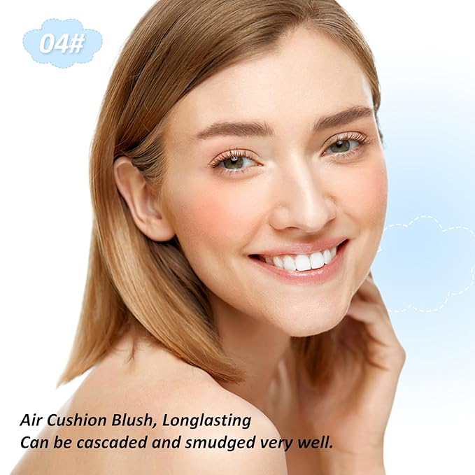 Boobeen Powder Blush for Cheeks, Air Cushion Matte Blush, Natural Highly Pigmented Blush Makeup Easy to Blend, Loose Blush Compact Long-lasting-BrightBean Baby