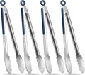Tongs for Cooking, 12-Inch Stainless Steel Kitchen Tongs, Locking Metal Food Tongs with Silicone Non-Slip Grip, Kitchen Utensils for Food, Salad and Outdoor BBQ, Set of 4 (Midnight Blue)