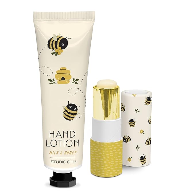 Studio Oh! Lip Balm & Hand Lotion Set - Travel-Size Toiletries, 2-Piece Gift Set - Moisturizing, Portable - Buzzy Bees-BrightBean Baby