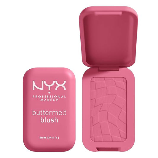 NYX PROFESSIONAL MAKEUP Buttermelt Powder Blush, Fade and Transfer-Resistant Blush, Up to 12HR Make Up Wear, Vegan Formula - For The Butta-BrightBean Baby