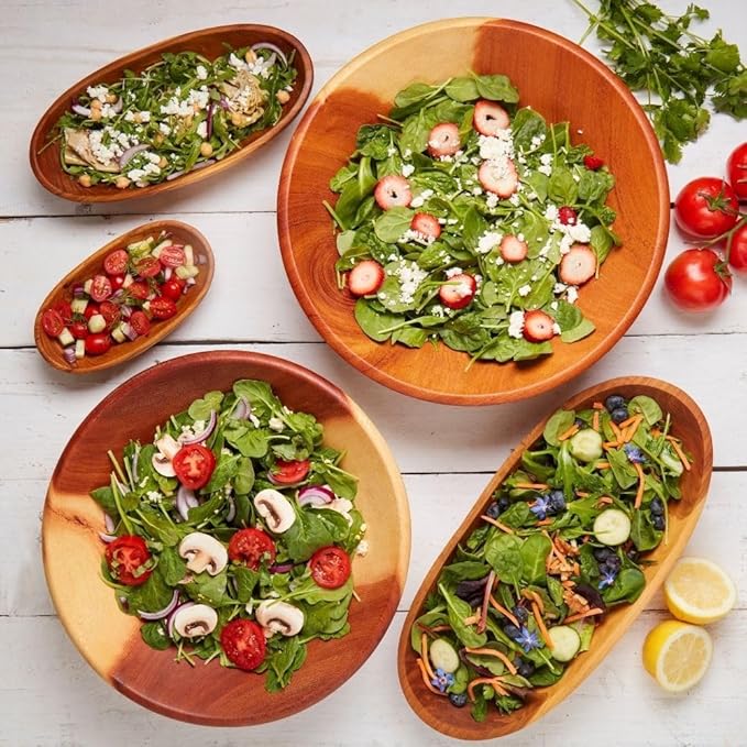 Dining & Entertaining, Wood Bowl, Serve Salad or Pasta, Countertop Fruit Bowl, Family Dinner, Party, Holidays, Thaksgiving, Handcarved, Rustic, Mahogany, Varies Beige to Brown, Medium 12" Wide