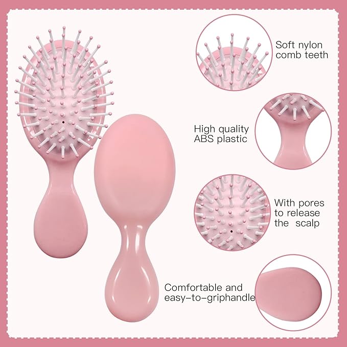 6 Pieces Mini Wet Hair Brush, Travel Detangling Brush, for Most Hair Types, with Ease Knots Without Tears or Breakage, Multicolor-BrightBean Baby