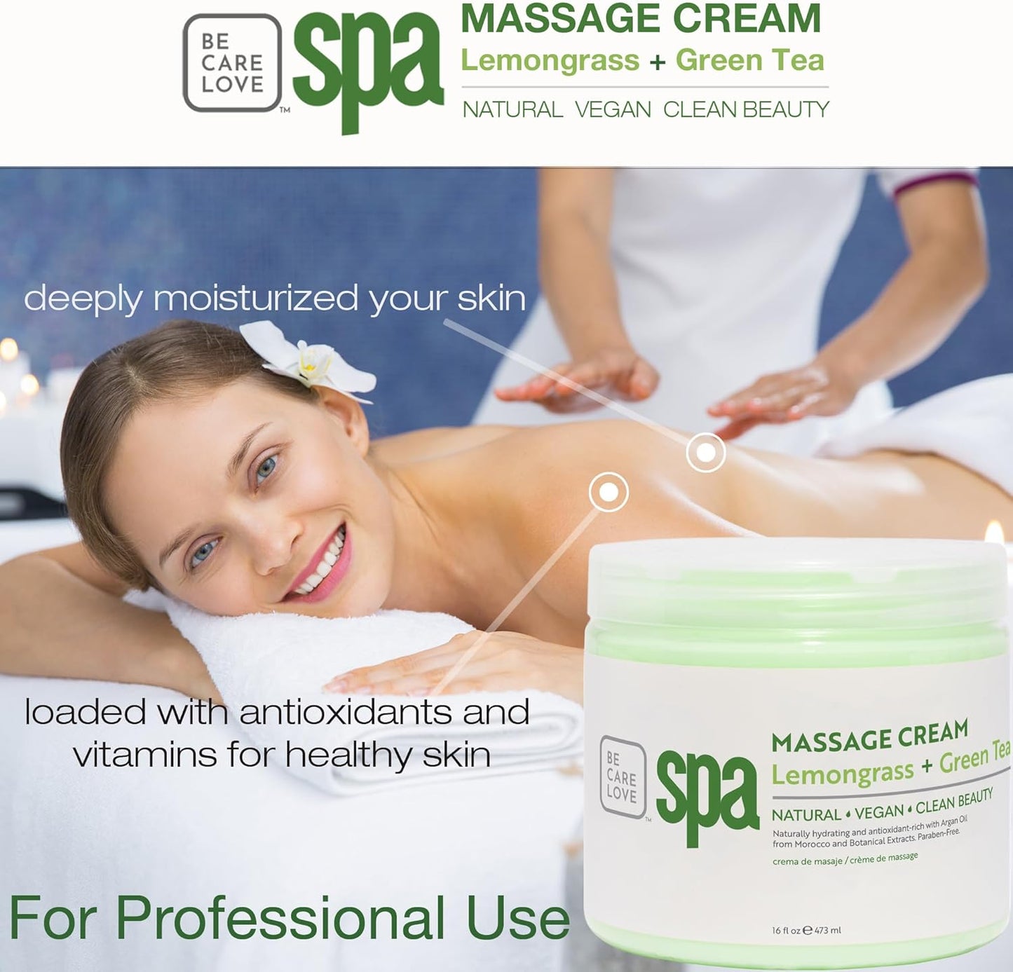 BCL SPA Massage Cream organic Lemongrass + Green Tea body lotion with shea butter, aloe vera, peppermint, argan and jojoba oils body cream to soothe, calm & revitalize the skin. Home/Pro use 16 fl oz-BrightBean Baby