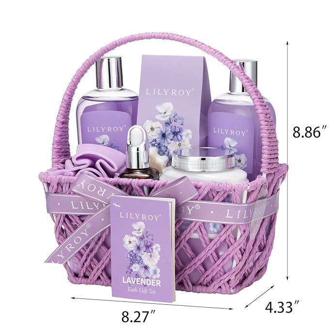 Mothers Day Gifts for Mom - 8 Pcs Lavender Bath & Body Gift Set for Women, Spa Gift Basket with Bath Bomb | Christmas, Birthday Gifts, Self Care & Pampering Gifts for Her, All Occasion Holiday Present-BrightBean Baby