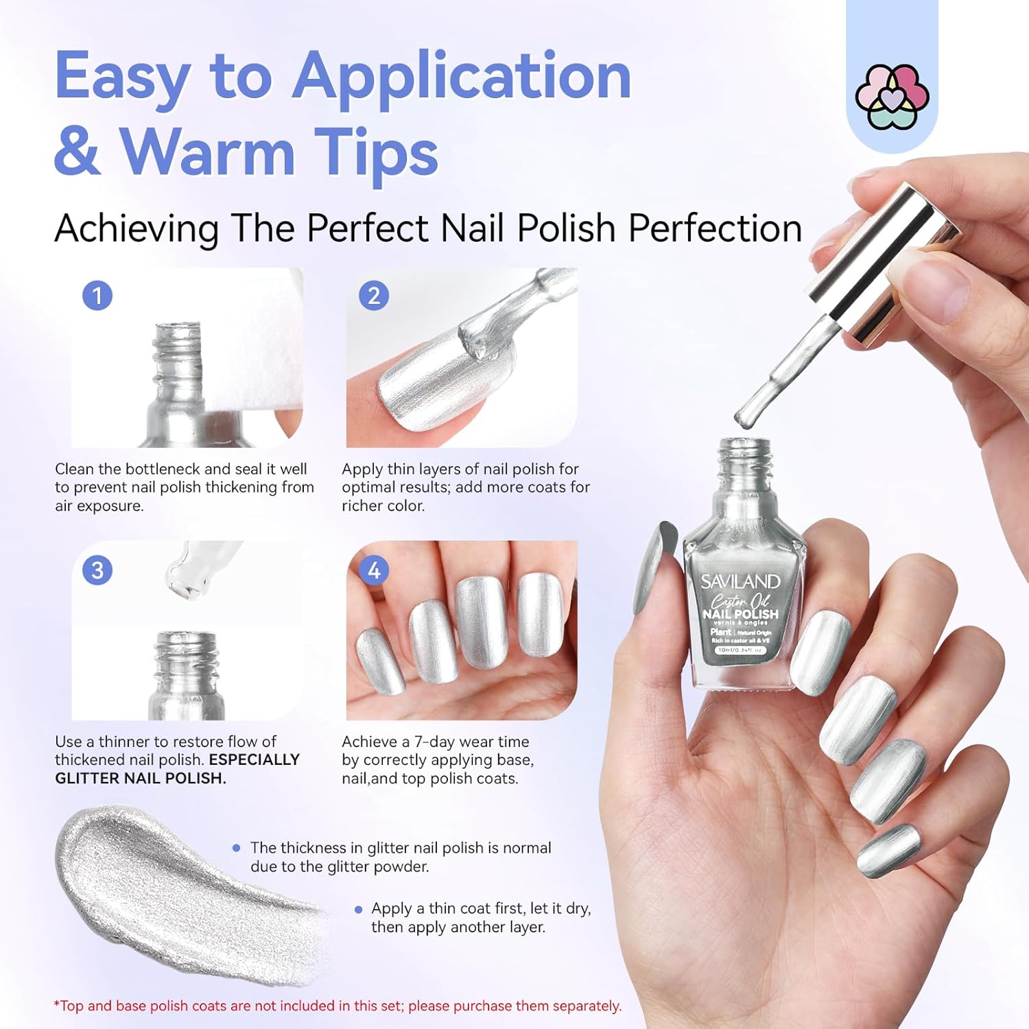 SAVILAND Silver Metallic Nail Polish: Chrome Nail Polish Air Quick Dry,10 ml Regular Fingernail Polish for Nail Art,Holographic Nail Art Polish for Finger Toe Manicure Nail Design Girls Home Salon-BrightBean Baby