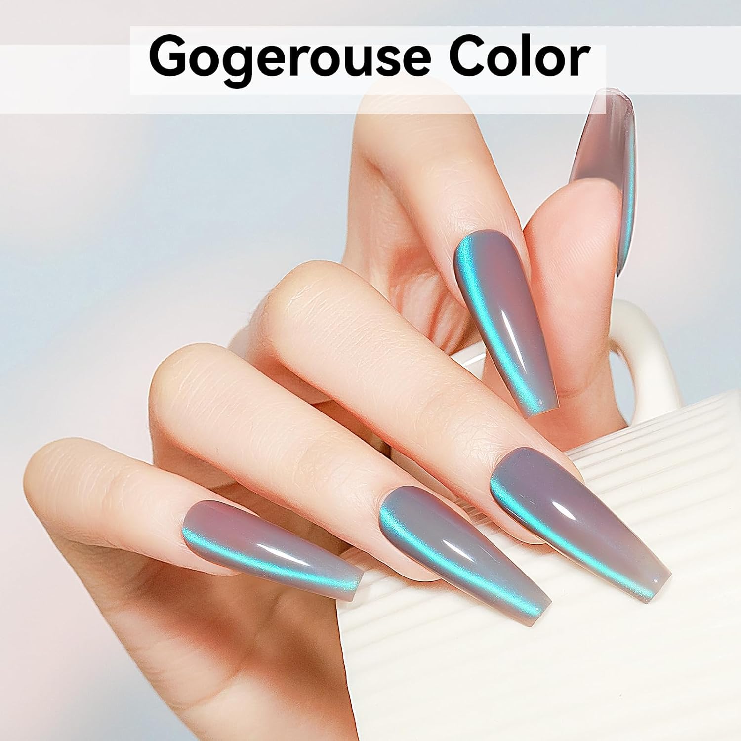 Cat Eye Gel Polish, Glass Blue Glitter Cateye Magnetic Nail Polish Magic Holographic Effect, UV Gel Sparkle Crystal Jelly Color Manicure for Nail Salon DIY At Home-BrightBean Baby