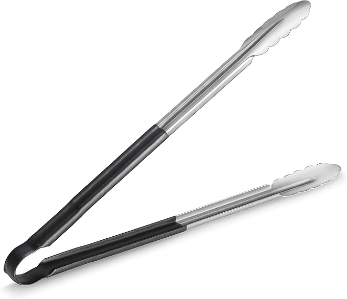 New Star Foodservice 35797 16-Inch Utility Spring Tongs, Stainless Steel, Vinyl Coated, Set of 12, Black