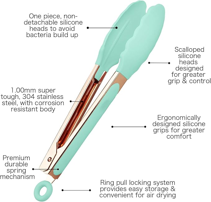 COOK WITH COLOR Stainless Steel Silicone Tipped Kitchen & BBQ Tongs Set, 2 Pc Tongs, Green