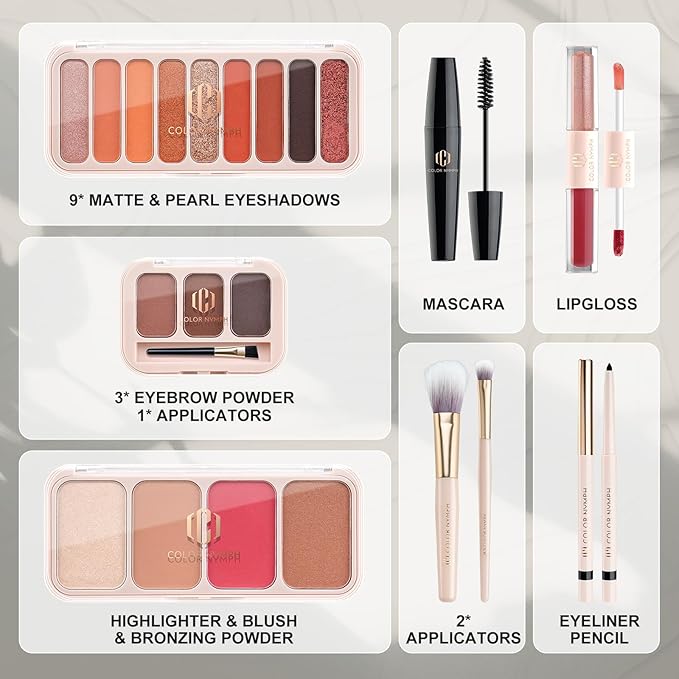 Color Nymph Makeup Kit for Women, Makeup Gift Set All In One Travel Backpack for Girls With Eyeshadow,Mascara, Lipgloss, Highlighter, Blush, Eyeliner pencil (Bag A)-BrightBean Baby