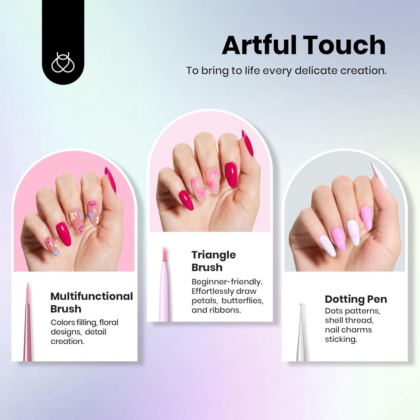 Beetles Nail Art Brushes Set for Gel Polish 8 Pcs - Nail Art Design Pen Fingernail Painting Dotting Tool, Liner Gradient Clean Up Brush DIY with Palette Rainbow Pastel Pen Set Manicure Kit-BrightBean Baby