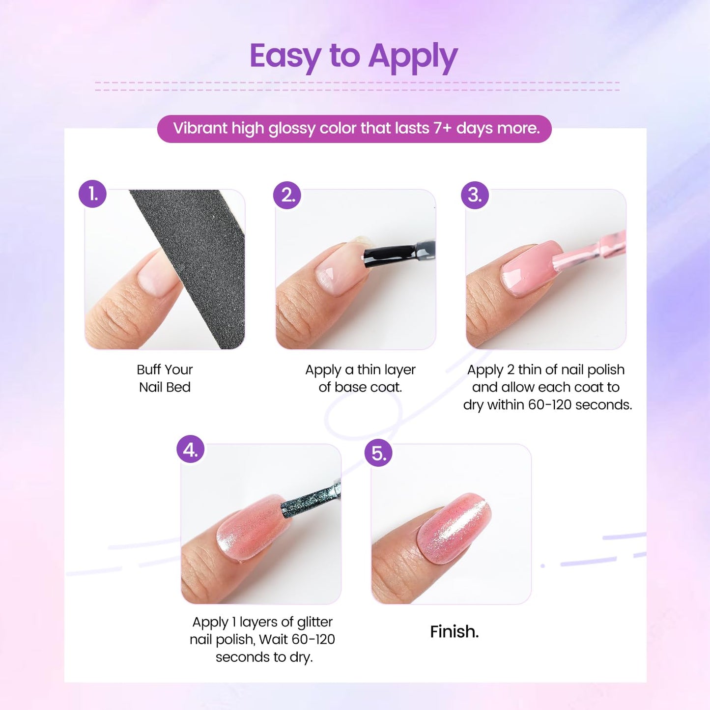 16.5ml Glitter Nail Polish, Shine Glitter Quick Dry, Natural Lustrous Enamel, Match Any Color for DIY Manicure & Pedicure-BrightBean Baby