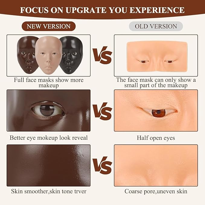 5D Makeup Practice Face Board, Makeup Practice Accessories Set with Face Painting Mannequin Head, Makeup Brushes, Face Painting and 2-in-1 Dual-Ended Eyebrow Pen, Makeup Practice Gift, Dark Brown-BrightBean Baby