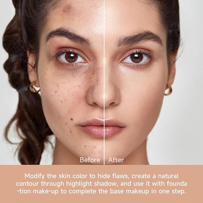 Foundation Concealer Palette with Makeup Sponges & Applicator, 11 Pcs Foundation Powder Concealers Eye shadows Blush Makeup Brushes, 2 in 1 Compact Contouring Duo Layer Plate, Pearl White-BrightBean Baby