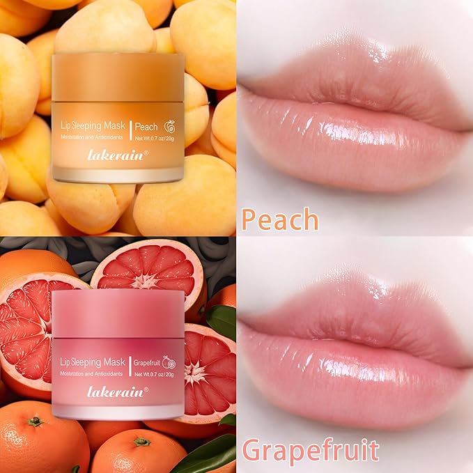 Lip Mask Overnight, Lip Sleeping Mask, lip Mask With Vitamin C, Antioxidants, Improves Dryness, Hydrating &Prevention Dry and Crack Lip Scrubs Exfoliator (peach&grapefruit)-BrightBean Baby