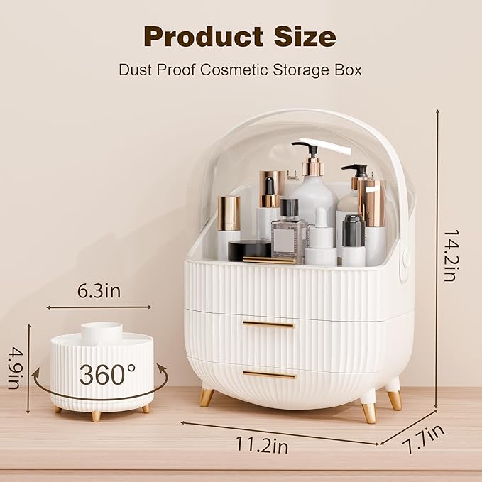 Makeup Organizers and Storage Make up Organizer for Vanity Cosmetics Skincare With Lid and Drawers Display Cases for Countertop Bathroom Women Teenager Girl Gifts(White+Brush Holder)-BrightBean Baby