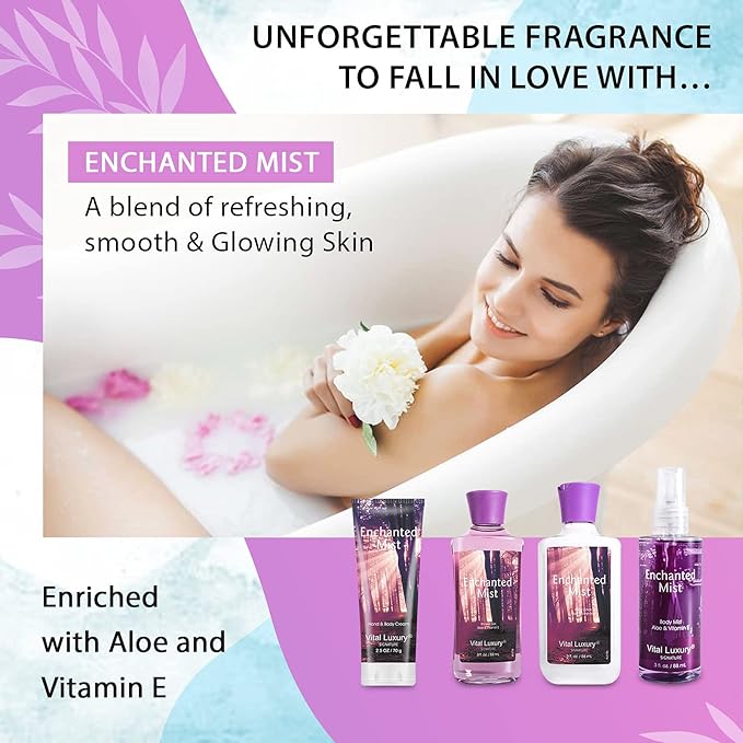 Bath & Body Kit, 3 Fl Oz, Ideal Skincare Gift Home Spa Set, Includes Body Lotion, Shower Gel, Body Cream, and Fragrance Mist,Birthday Mother's Valentine's Day Gifts(Enchanted Mist)-BrightBean Baby