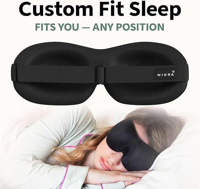 Nidra Contoured Sleep Mask for Side Sleepers – Zero Pressure Fit, Light Blocking Eye Shade for Sleeping & Travel – Blue, Standard Size-BrightBean Baby