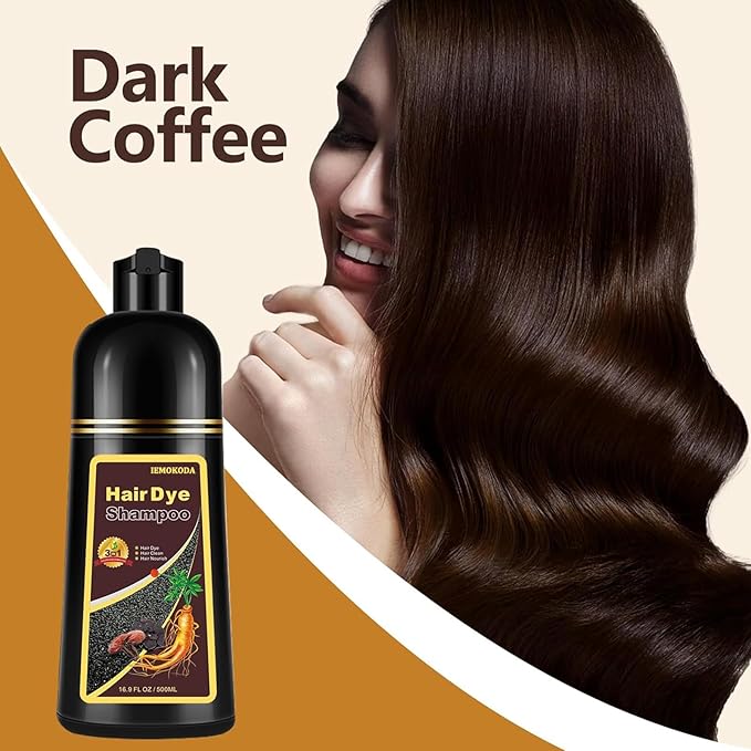 Dark Coffee Hair Dye Shampoo 3 in 1 for Gray Hair, Long-lasting & Natual Hair Color Shampoo, Herbal Ingredients Natural Shampoo Hair Dye Effect in Minutes, Gifts for Men Women 500ml-BrightBean Baby