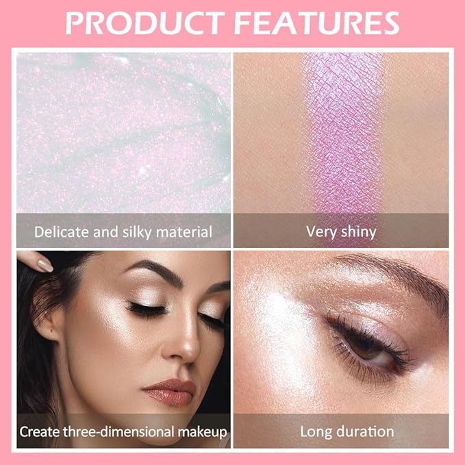 evpct Light Liquid Face Highlighter Makeup Waterproof Long Lasting Pearl White & Mermaid Pink Glimmer Glow Sparkly Glitter Body Shimmer Oil Luminizer Stick Highlight Illuminator for Face Cheek Eyes-BrightBean Baby