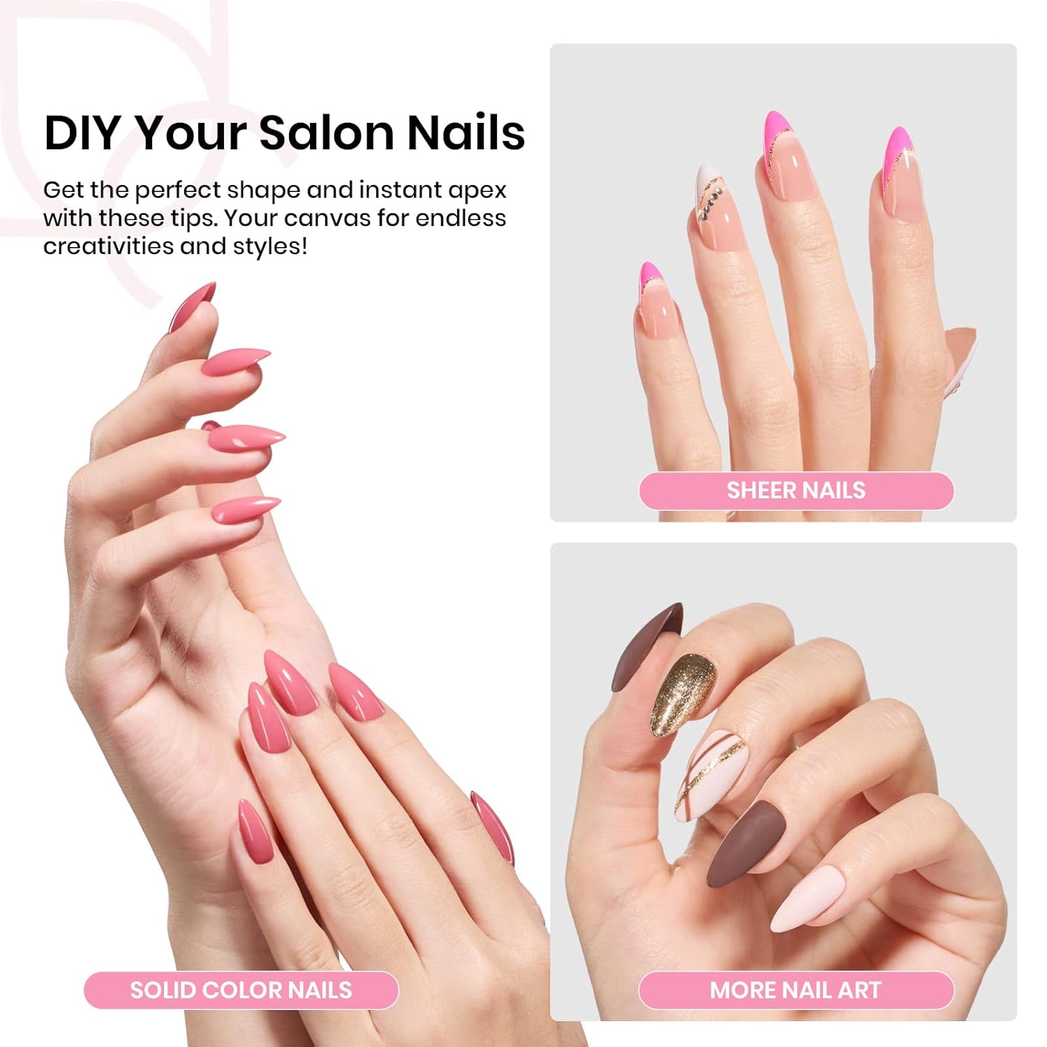 Beetles Tipex Gel Nail Kit, Medium Almond Nail Tips 224 Pcs 16 Sizes Pre-Building Pre-Etched False Nail Tips with Tipex Nail Glue, Mini Nail Lamp Thick Acrylic Nail Set Halloween Nails-BrightBean Baby