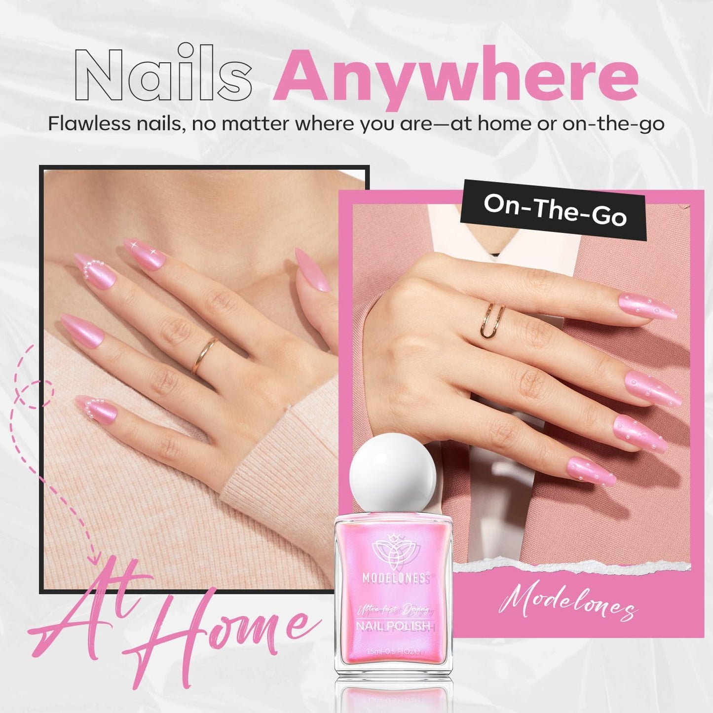 modelones Shine Pink Nail Polish, 15ml Shimmer Pearl Pink Nail Polish Quick Dry Nail Lacquer Strengthener Long Last Shine Fingernail Toe Nail Art DIY Home Travel Manicure Gift for Women Girls-BrightBean Baby