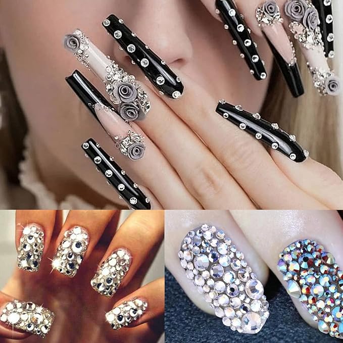 Flat Back Rhinestone Kits Colorful Rhinestones+Transparent White Gems With Picker Pencil And Tweezer For Home DIY And Professional Nail Art-BrightBean Baby