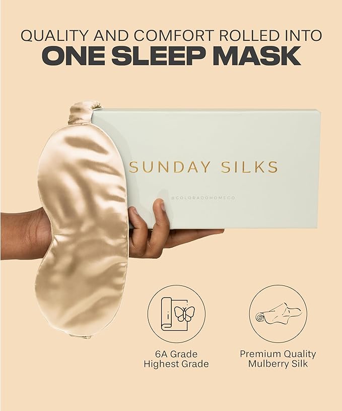 SUNDAYSILKS™ Exclusive Mulberry Silk Sleep Mask | Soft Eye Covers, Blackout Sleeping Mask for Women & Men | Silk Eye Mask for Sleep, Travel, and Relaxation | Antifaz para Dormir [Nude Champagne]-BrightBean Baby