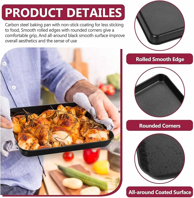 P&P CHEF 10.5 Inch Baking Cookie Sheet Pan, Carbon Steel Oven Tray, Non Stick Bakeware for Cooking Baking Bread Meat Vegetables, Sturdy & Healthy, Easy Clean, 2Pcs