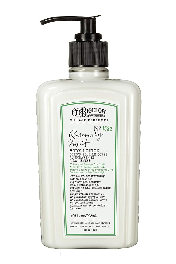 C.O. Bigelow Rosemary Mint Body Lotion, Village Perfumer Moisturizing Body Lotion with Aloe Vera, Borage Oil & Olive Oil, 10 Fl Oz-BrightBean Baby