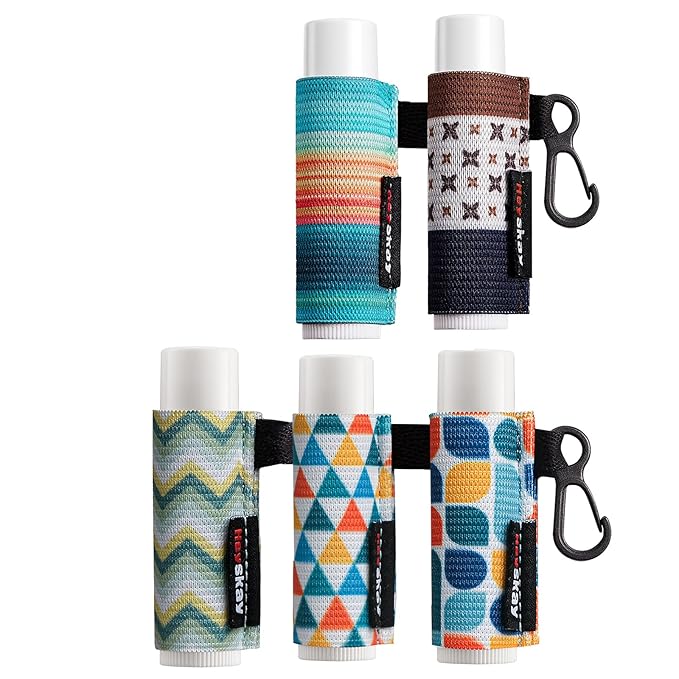 5pcs Lip Balm Holder Keychain Lipstick Sleeves Lip Gloss Holder Keychain Chapstick Elastic Sleeves for Men Women(Strip/Wave/Argyle)-BrightBean Baby