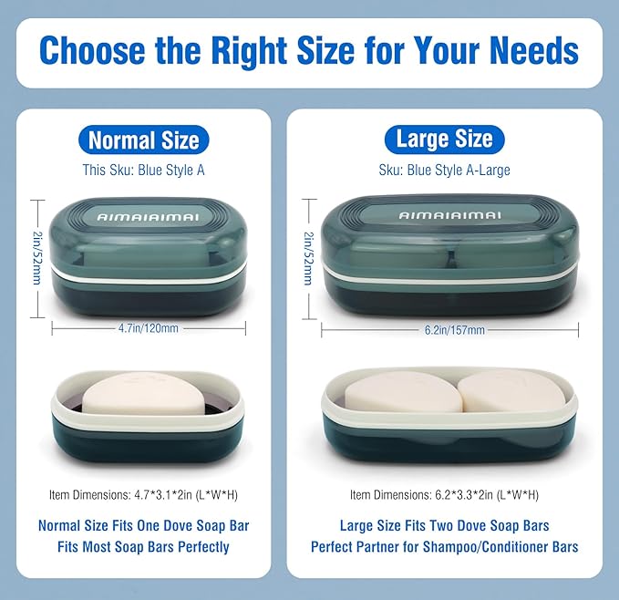 Travel Soap Container, Soap Dish with Lid, Travel Soap Box with Removable Draining Layer, Portable Soap Case for Traveling, Camping, Gym (Blue Style A)-BrightBean Baby